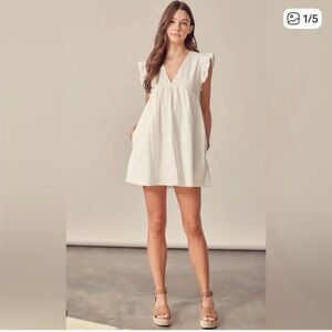 Mustard Seed White Mini Dress Romper with Ruffle Sleeves